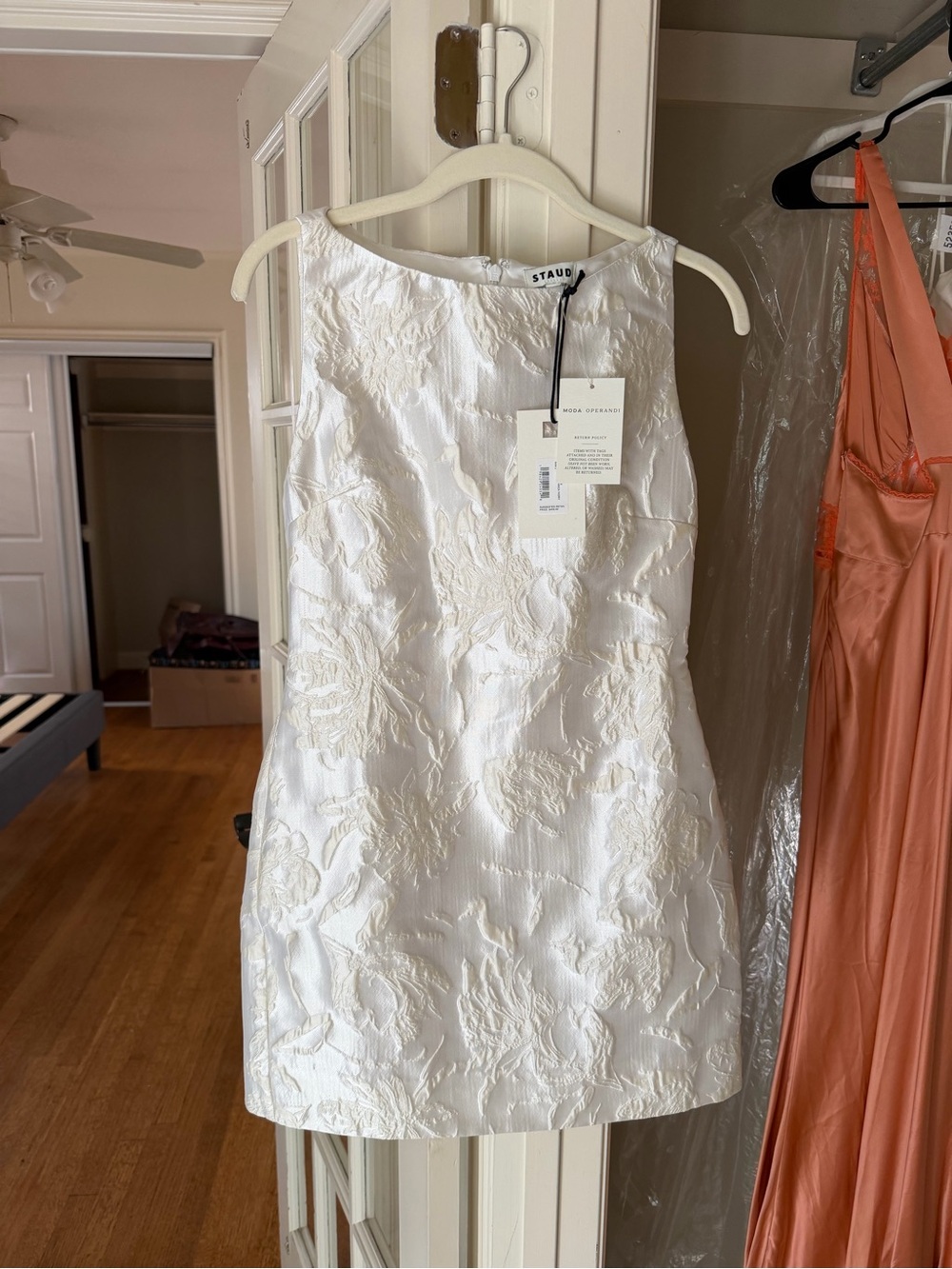 STAUD Ivory Textured Floral Mini Dress